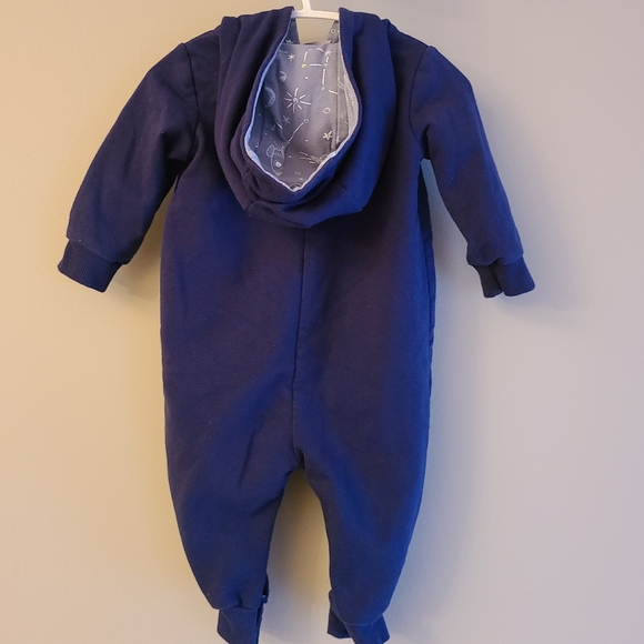 Navy Blue space ship one piece footless hooded pram suit - Picture 2 of 3